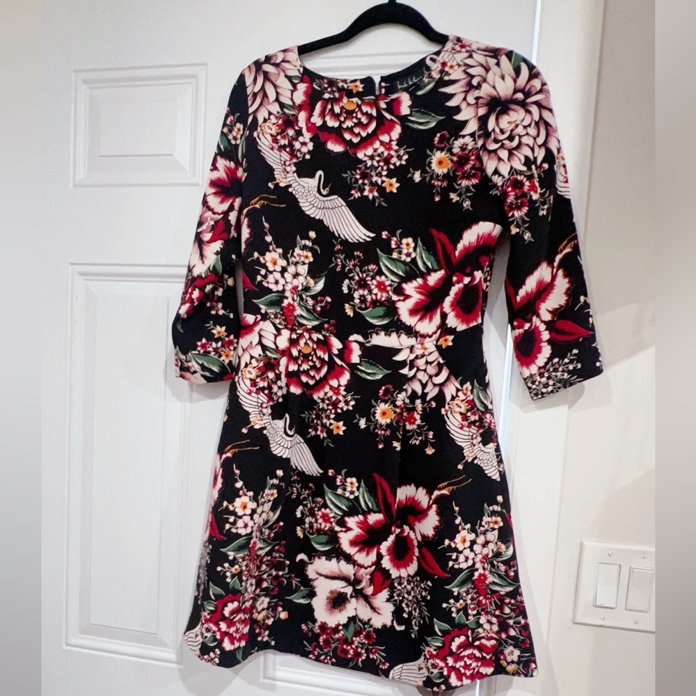 Nicole Miller Black and Pink Floral Long Sleeve Dress
